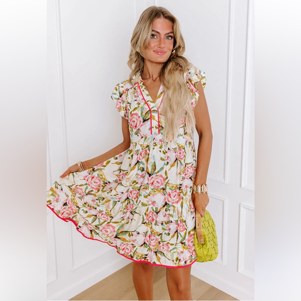 NWOT Umgee Charming Garden Pink Floral Babydoll Dress M